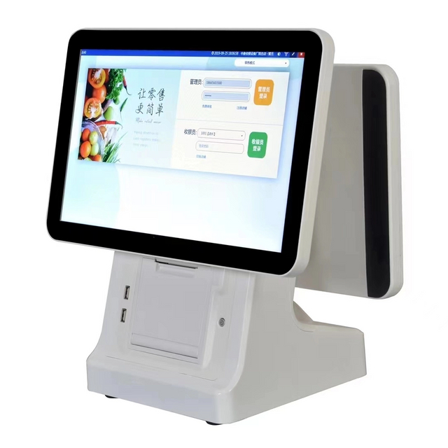 Dual screen15.6 ” all in one POS machine With POS receipt thermal Printer White color